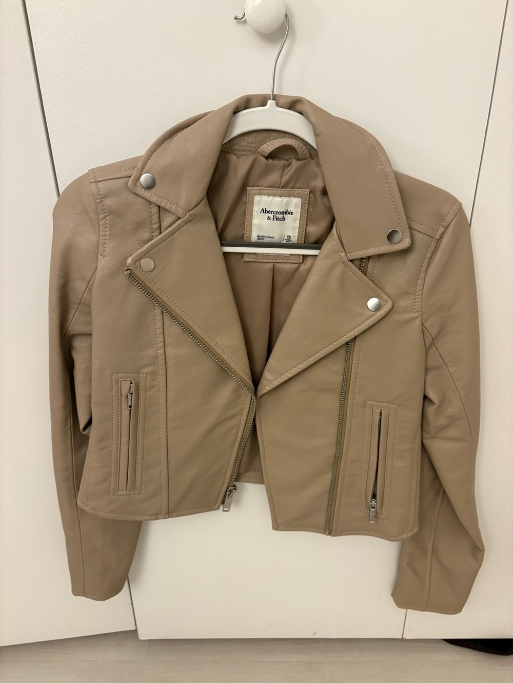 Abercrombie & Fitch Beige Faux-Leather Moto Jacket